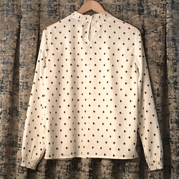 Retro 70s Mock Neck Diamond Print Secretary Blouse - Picture 2 of 16